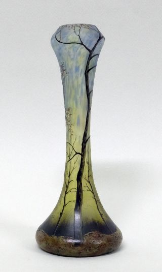 Museum Quality French Art Nouveau Acid Etched Cameo Glass Enamel Vase By Legras