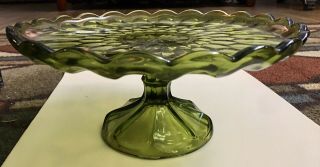 Vintage Anchor Hocking Glass Fairfield Pedestal Cake Plate Stand Avocado Green
