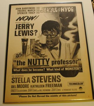 1963 Jerry Lewis In " The Nutty Professor " Promotional Movie Ad