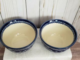 Boleslawiec Polish Pottery Stoneware Cobalt Blue White Swirl Soup/Cereal Bowls 2 2