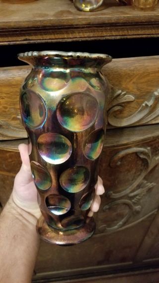 Eda Kulor Antique Carnival Art Glass Tall 10 " Vase Blue Very Rare