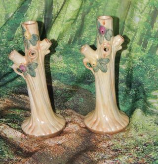 Weller Pottery Apple Tree Trunk Vase Woodcraft Fruit Leaves 8.  5 " Exc