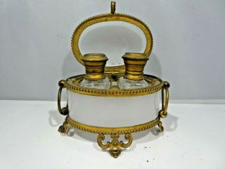 19th C French Opaline Perfume Casket Box W Brass Trim