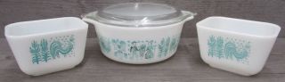 Pyrex Ovenware Bowl With Lid And Two Small Square Bowls Dishes Blue Butterprint