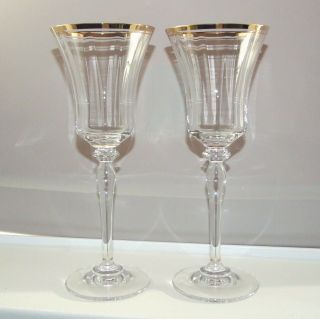 Mikasa Jamestown Crystal Water/wine Glasses - Optic Paneled - Gold Trim - Set Of 2
