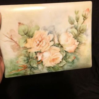 Antique T&v Limoges France Hand Painted Plaque Large Yellow Roses