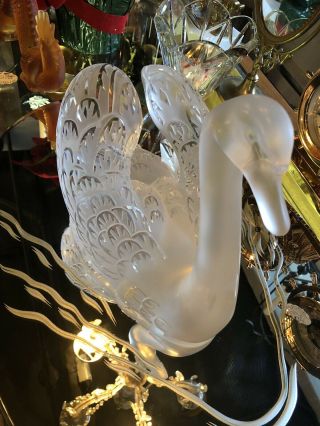 Vintage Lalique Studios Large Head Up Swan with Mirror Signed and 395 2