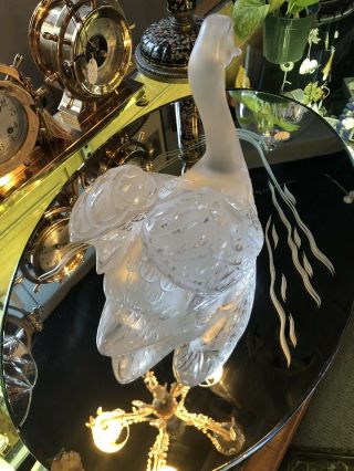 Vintage Lalique Studios Large Head Up Swan with Mirror Signed and 395 3