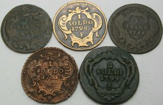 Gorizia (italian State) 1,  2 Soldi 1743/1763g/1798f/1799s - 5 Coins - 855 ¤