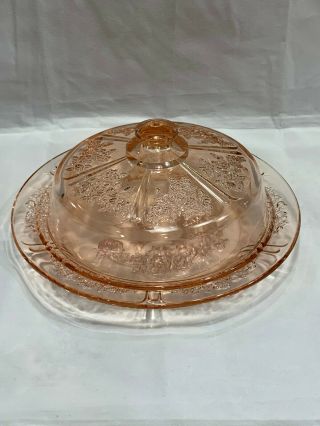 Rare Sharon Cabbage Rose Pink Round Cheese Dish Federal Glass