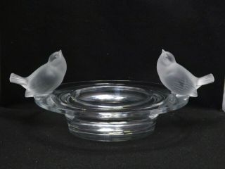 Lalique Crystal Deux Moineaux Centerpiece Birdbath Bowl Sparrows, 2