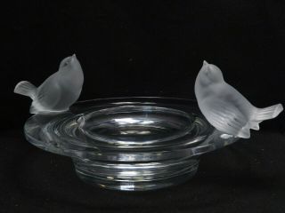 Lalique Crystal Deux Moineaux Centerpiece Birdbath Bowl Sparrows, 3
