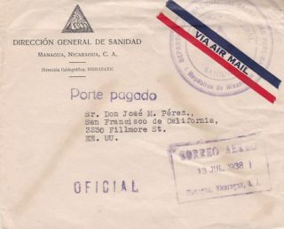 1938 Nicaragua Official Mail To Us D