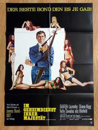 James Bond 007 Rare German 1 - Sheet Poster On Her Majestys Secret Service Lazenby