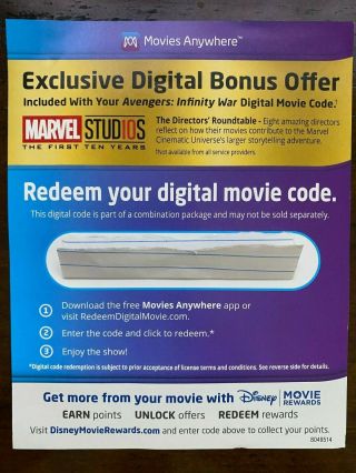 Avengers Infinity War,  Digital Code Only,  From 4k Ultra - Hd (uhd) Blu - Ray