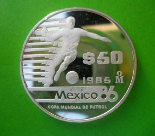 1985 Mexico 50 Pesos 1986 World Cup Soccer Games Proof - Silver (km 515)