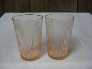 2 Pink Homespun Depression Glass Flat Tumblers 4 1/4 " 9 Ounce