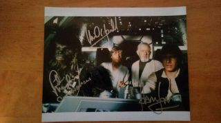 Harrison Ford Mark Hamill Star Wars Cast Signed 8x10 Photo With Peter Mayhew