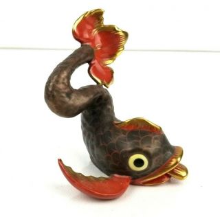 Herend Hungary Koi Fish Figurine,  Hand Painted Porcelain,  Japanese Satsuma Style