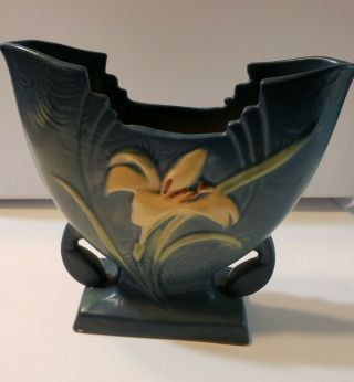 Vintage Roseville Pottery Zephyr Lily Blue Fan Vase - - 205 - 6