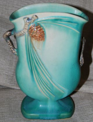 Vintage Roseville Pottery Pine Cone Green Ceramic Pillow Vase 121 - 7