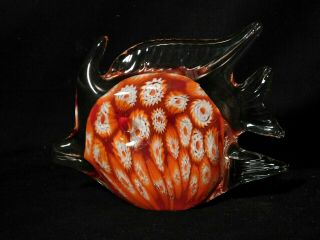 Millefiori Art Glass Angel Fish Paperweight Hand Blown Murano Red Orange
