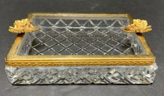 Vintage Mcm Ashtray Diamond Cut Clear Crystal Cigar Gilt Ormolu Rim Leaf Rests
