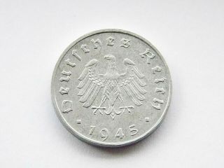 GERMAN Coin 1945 F 10 REICHSPFENNIG Zinc ALLIED OCCUPATION 3rd Reich WW2,  RARE, 2