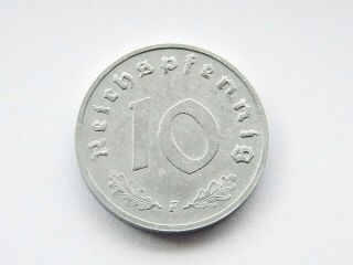 GERMAN Coin 1945 F 10 REICHSPFENNIG Zinc ALLIED OCCUPATION 3rd Reich WW2,  RARE, 3