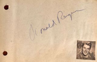 Ronald Reagan Autographed Signed 3 7/8  X 5 3/4  Album Page Signature 1940 