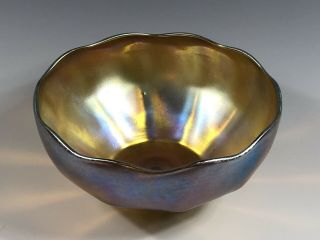 Antique Tiffany Louis Comfort Signed Queen Pattern Iridescent Favrile Gold Bowl 2