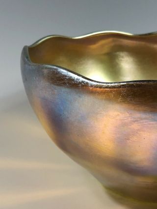 Antique Tiffany Louis Comfort Signed Queen Pattern Iridescent Favrile Gold Bowl 3