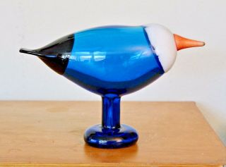 Oiva Toikka Iittala Vtg Mid Century Modern Blue Glass Magpie Bird Signed Finland