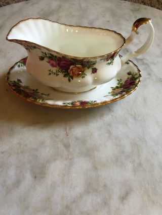 Royal Albert China Old Country Roses Oblong Gravy Boat & Under Plate England