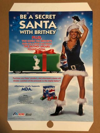 Britney Spears Secret Santa Pepsi 2001 Rare Promo Poster Ex