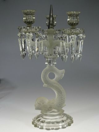 Magnificent French Baccarat Style Crystal Glass Mermaid 3 - Lite Candelabra