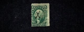 1857 - 61 U.  S.  Classic 10c Green Washington Ty Iii P.  15 1/2 Sc 33 " X " Cancel