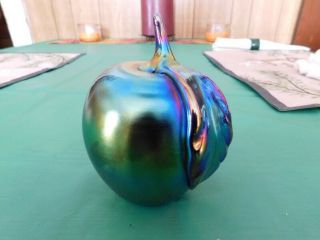 Vintage 1984 Iridescent Solid Carnival Glass Gibson Art Glass Apple Paperweight