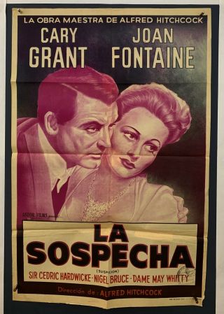 Suspicion Argentinean Movie Poster (verygood) 50’s 28 1/2x43 Alfred Hitchcock 07