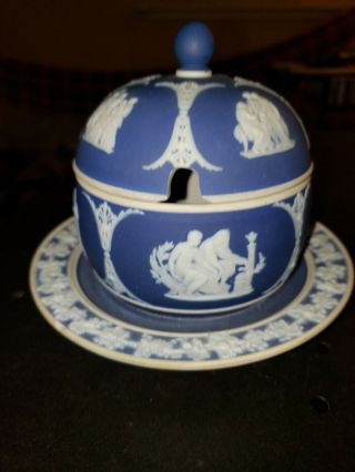 Vintage Wedgwood Blue And White Jasper Honey Pot " Aesculapius Treating A Youth "