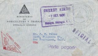 1938 Nicaragua Official Mail Frank Cover To San Fran Ca D