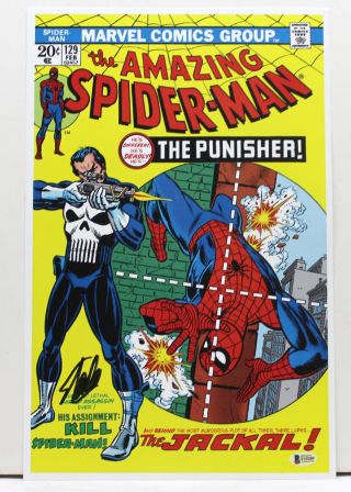 Stan Lee Signed Marvel Spider - Man The Punisher 11x17 Print Beckett Bas F10289