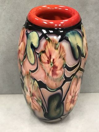 Charles Lotton Large Multifloral Art Glass Vase 1994