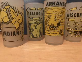 Set Of 4 Vintage Frosted State Souvenir Drinking Glasses Hazel - Atlas