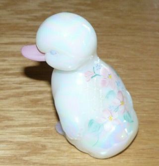 Fenton Vintage Glass Iridescent White Opal Duck Duckling Hand Painted Signed