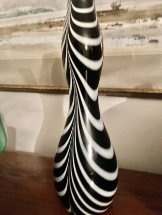 Large Vintage Murano Art Glass Vase Black & White Handblown Ex