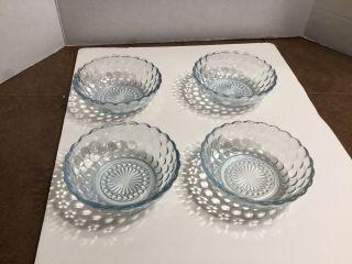 4 Vintage Anchor Hocking 5 1/2” Saphire Blue Bubble Glass Cereal Bowls