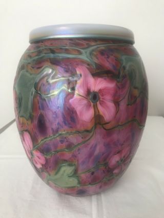 Charles Lotton Multi Flora Art Glass Vase - 10 " Tall - Signed 2002