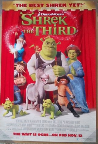 Shrek The Third Dvd Movie Poster 1 Sided Rolled 27x40 Mike Myers