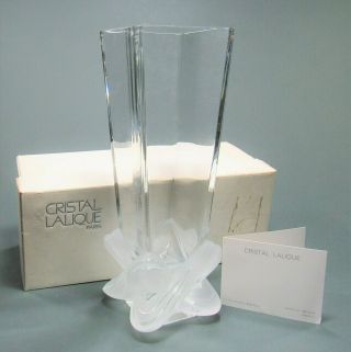 Sparkling French Lalique Crystal Lucca Vase Large Piece 11 " T With Box